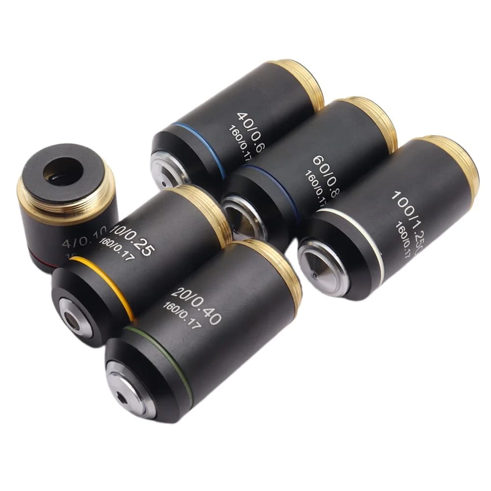 195 Obiettivo acromatico 4X 10X 20X 40X 60X 100X Obiettivo per microscopio RMS 20,2 mm Set di parti ottiche