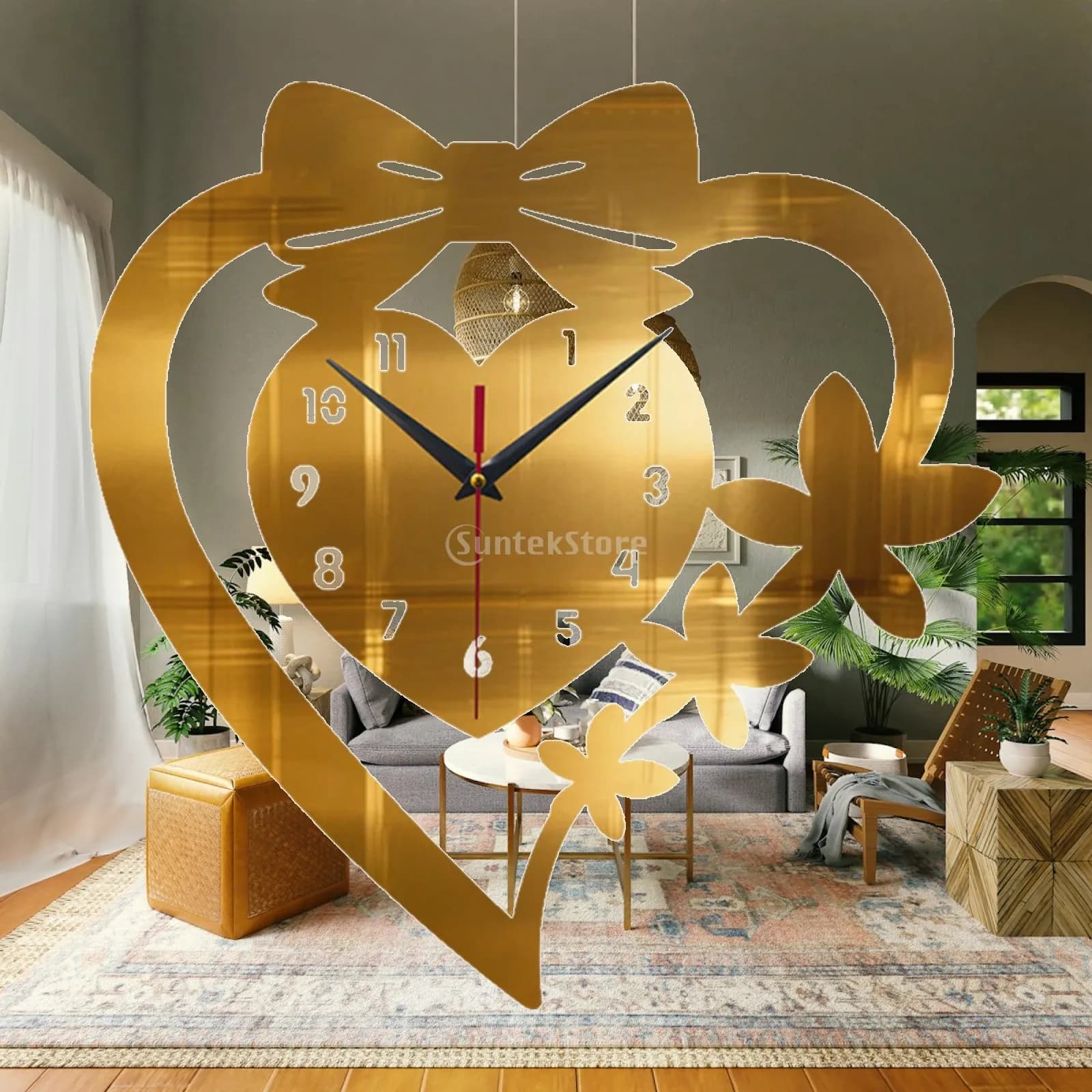 Orologio da Parete Decorativo Elegante a Forma di Cuore Silenzioso per Decorazione Interna di Salotti di Lusso