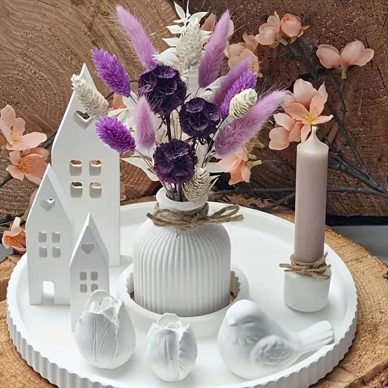concrete round tray silicone mold diy with hole stripe storage display dish making plaster resin casting molds home craft decor