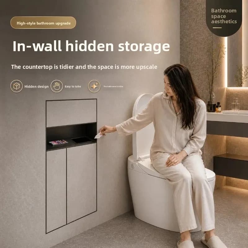 304 Stainless Steel Recessed Wall Niche 4 in 1 Toilet Brush Bin Tissue Box Hidden Bathroom Storage