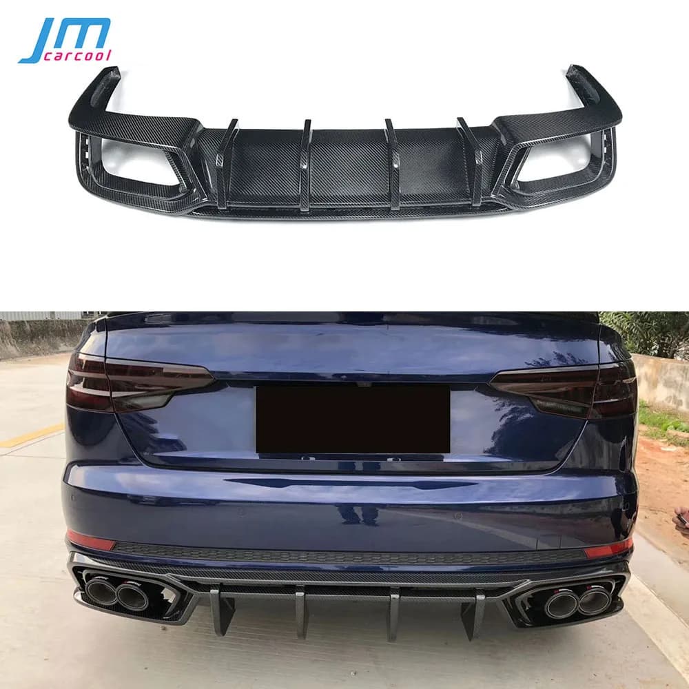 Real Carbon Fiber FRP Rear Lip Diffuser Spoiler For Audi A4 S4 B10 2019 2020 Back Bumper Fins Shark Style Skid Plate