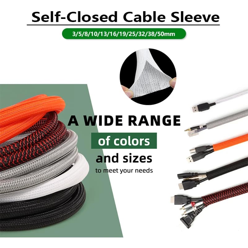 Guaina per Cavi Intrecciata in PET 1-5m, Autochiudente, Diametro 3mm - 50mm, Tubo Flessibile per Organizzazione Cavi Auto