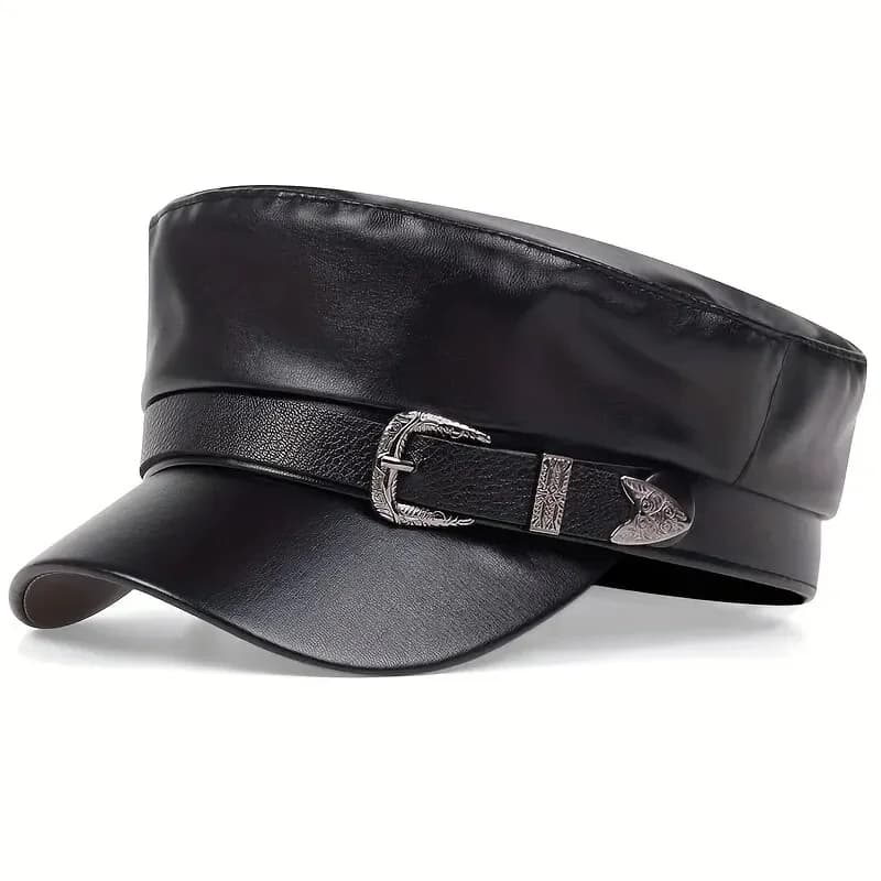 Women's Navy Hats for Women's Big Buckle, Women's Black Caps, Captain's Military Hats to Tesa Men's Flat, for Spring and Autumn