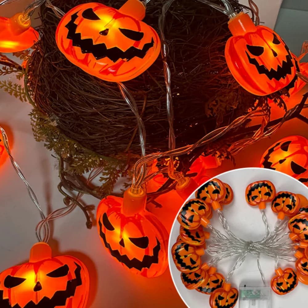 1PC 10/20LED Halloween Pumpkin LED String Lights, Battery Powered, Jack-O-Lantern Fairy Lights for Halloween Party Indoor Decor