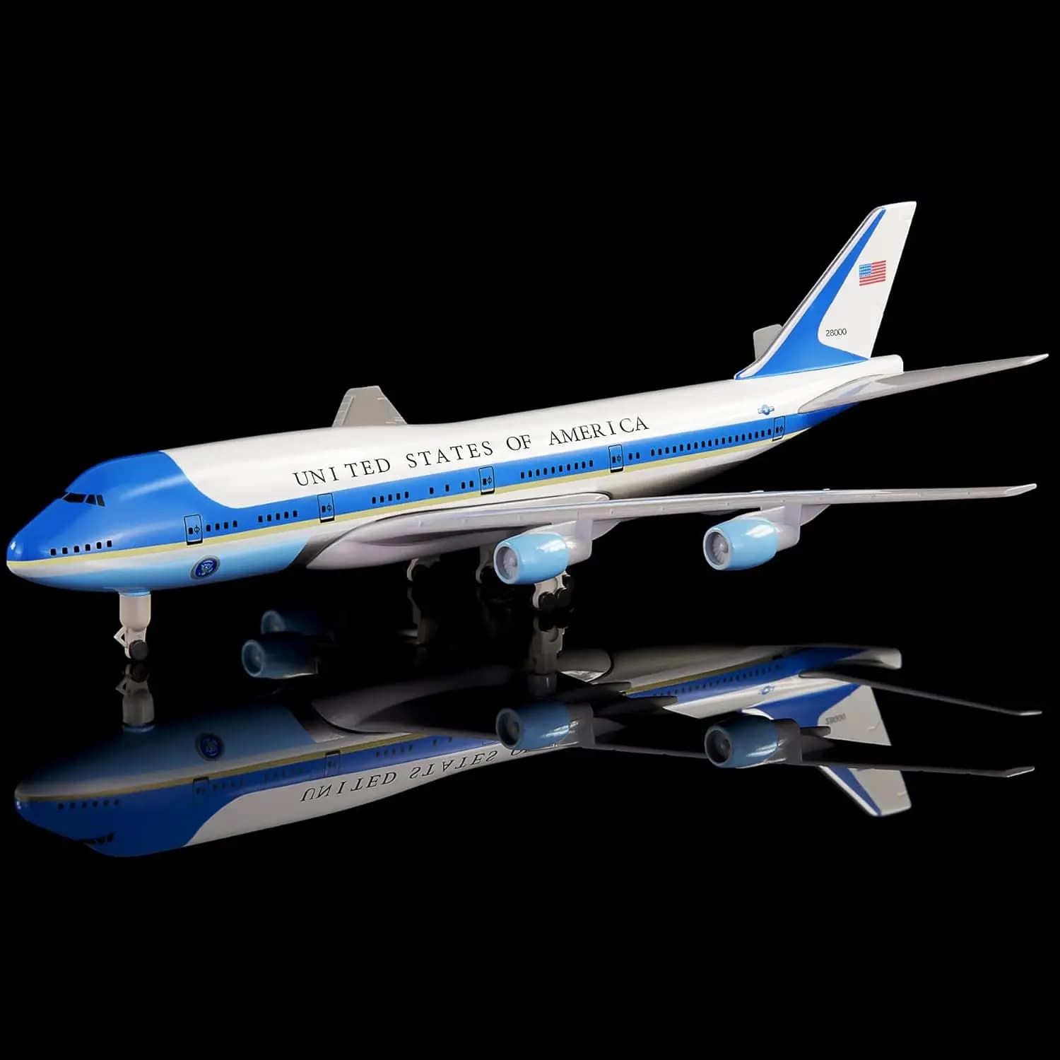 Kit modello di aereo Air Force One B747 in scala 1/300 con ruote e supporto per collezioni, esposizioni o come regalo per bambini.