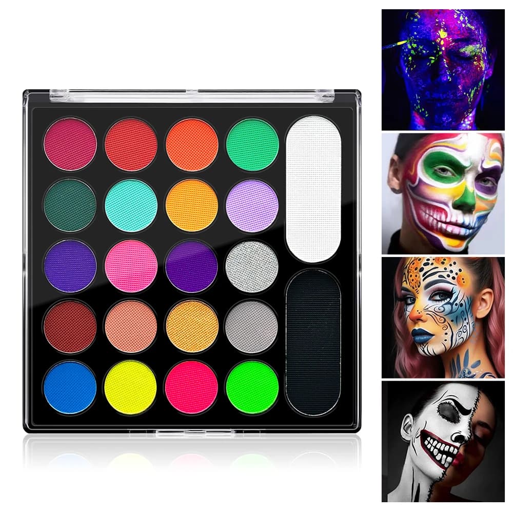 Kit di pittura per il corpo del viso a 22 colori per bambini adulti, tavolozza di trucco per pittura per il viso con pennello, festa d'arte cosplay per artisti di carnevale di Halloween