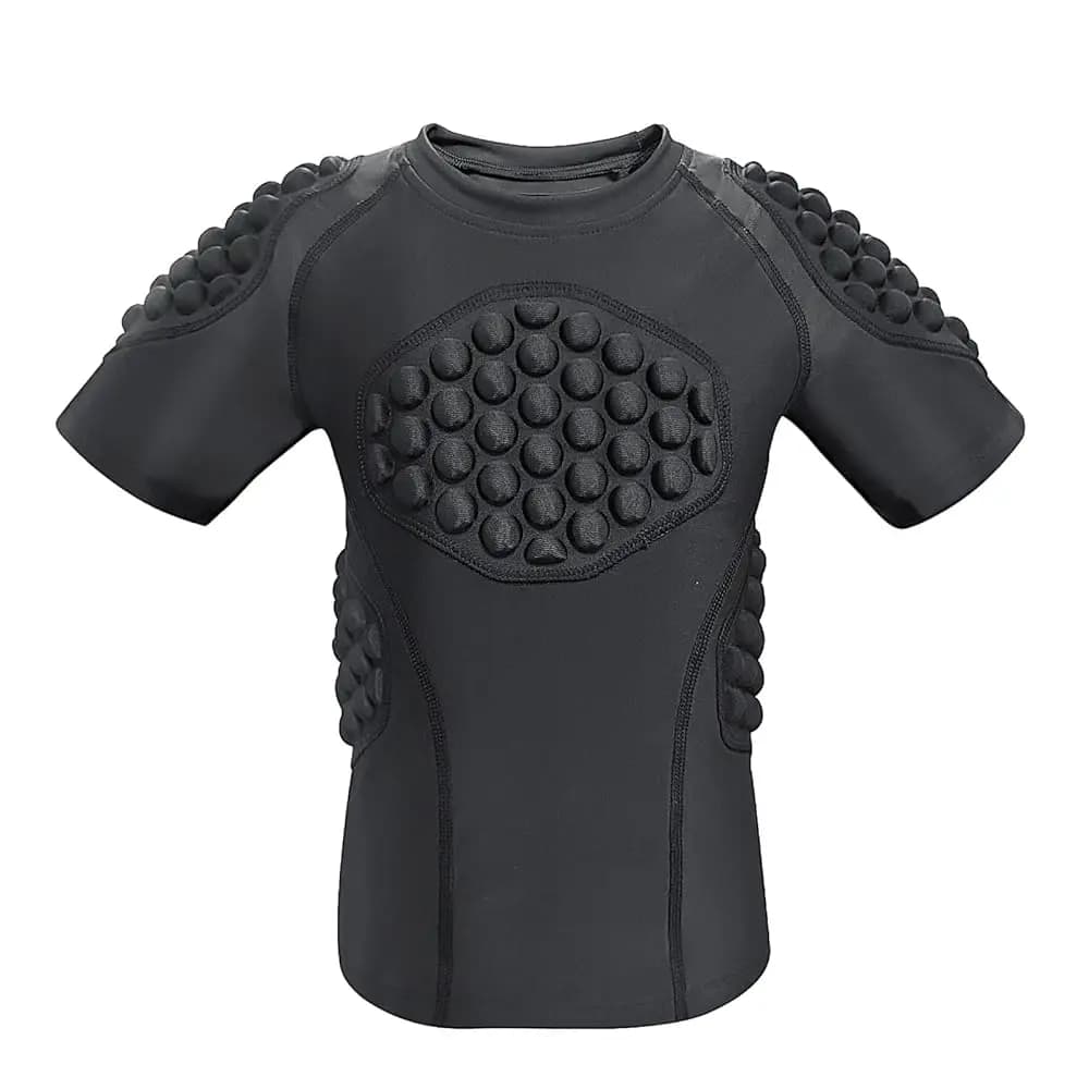 Maglia Imbottita da Calcio per Giovani, Maglietta a Compressione con Protezioni per Costole, Petto, Spalle e Schiena
