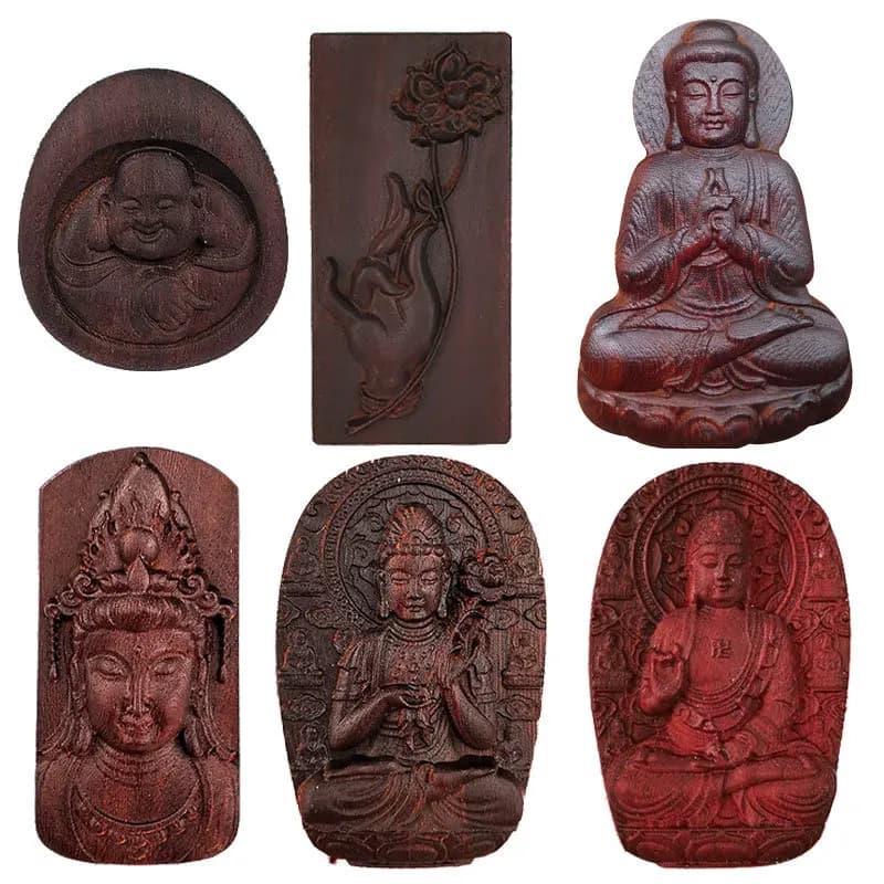 Stampo per etichetta di loto fatto a mano Stampo per ciondolo in legno con statua di Buddha Stampo in silicone per elenco in gesso per aromaterapia in resina
