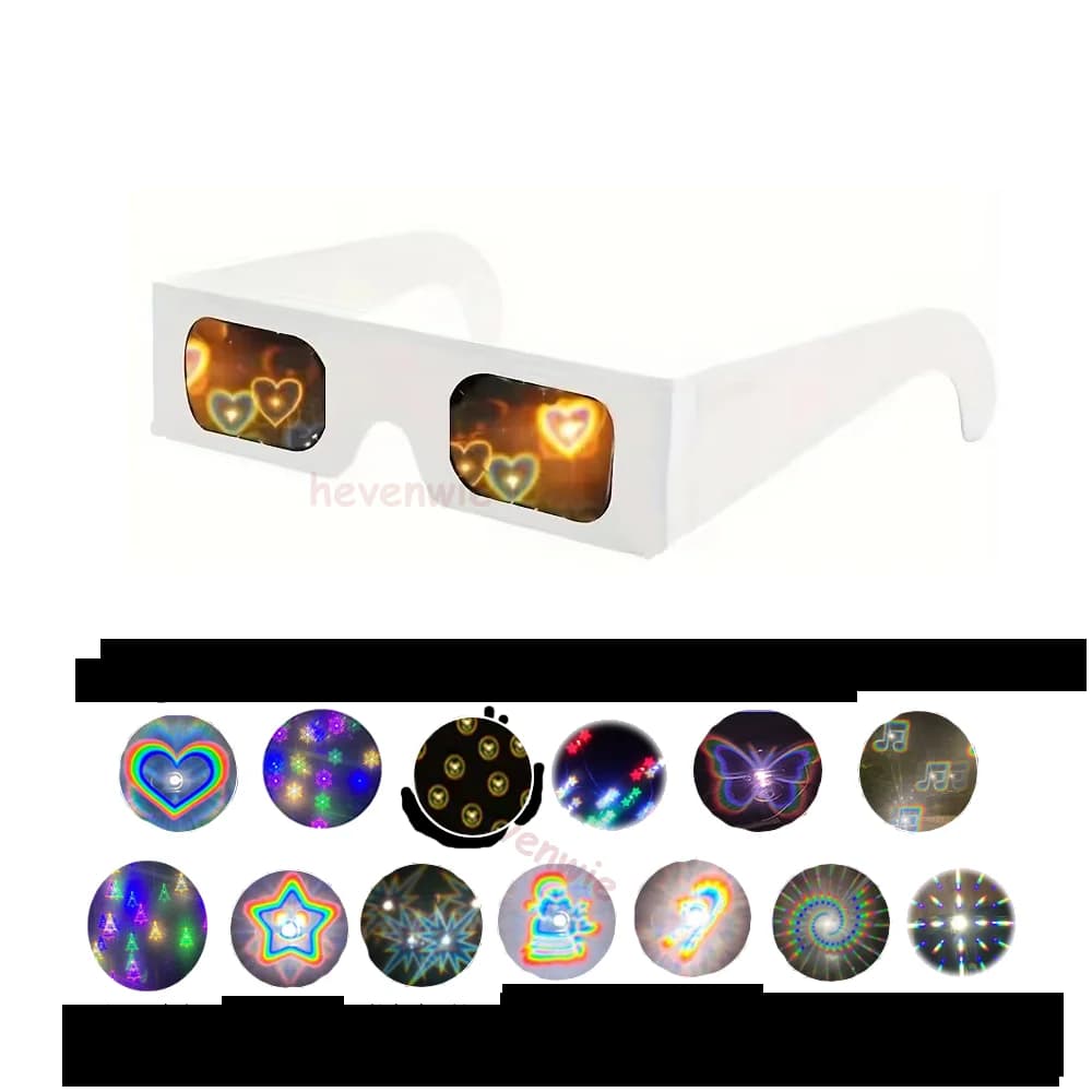 Occhiali per diffrazione con effetto prisma di carta 3D Rettangolo Arcobaleno Caleidoscopio Festival Stile Matrimoni Natale Rave Occhiali Capodanno
