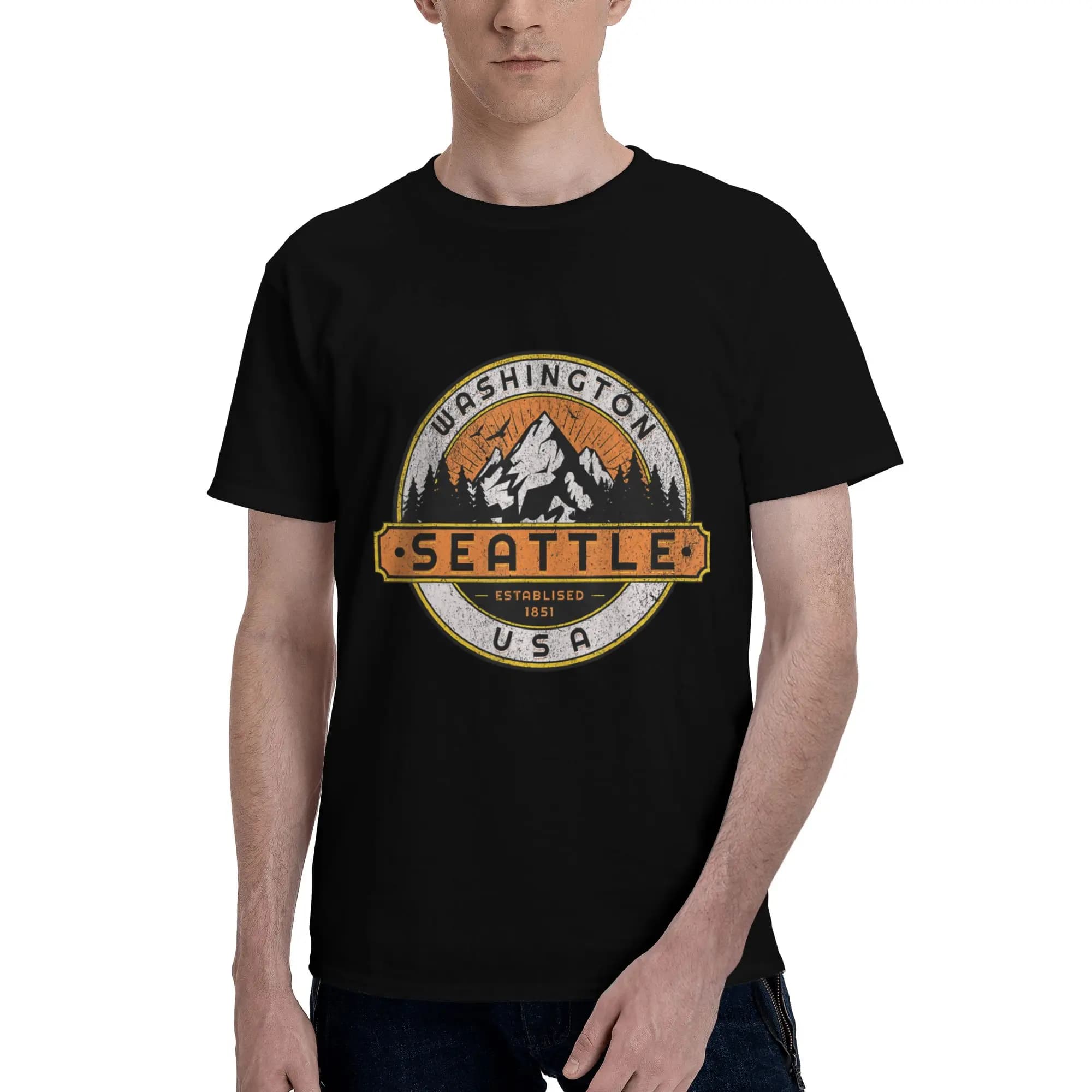 T-shirt da uomo Seattle, abbigliamento estetico per il football, magliette a maniche corte in puro cotone