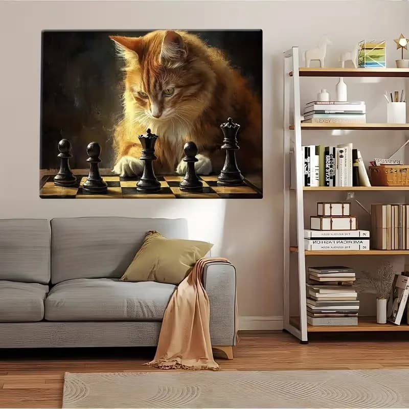Retro Cat Scacchi Poster e stampe Arte animale Tela Pittura Immagine di arte della parete per soggiorno Decorazioni per la casa Cuadros Senza cornice