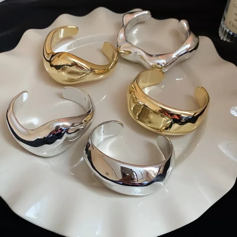 Bracciale Geometrico Irregolare Lucido Apribile per Donne, Bracciali in Metallo dal Design Esagerato, Gioielli alla Moda, Regalo per Feste A1