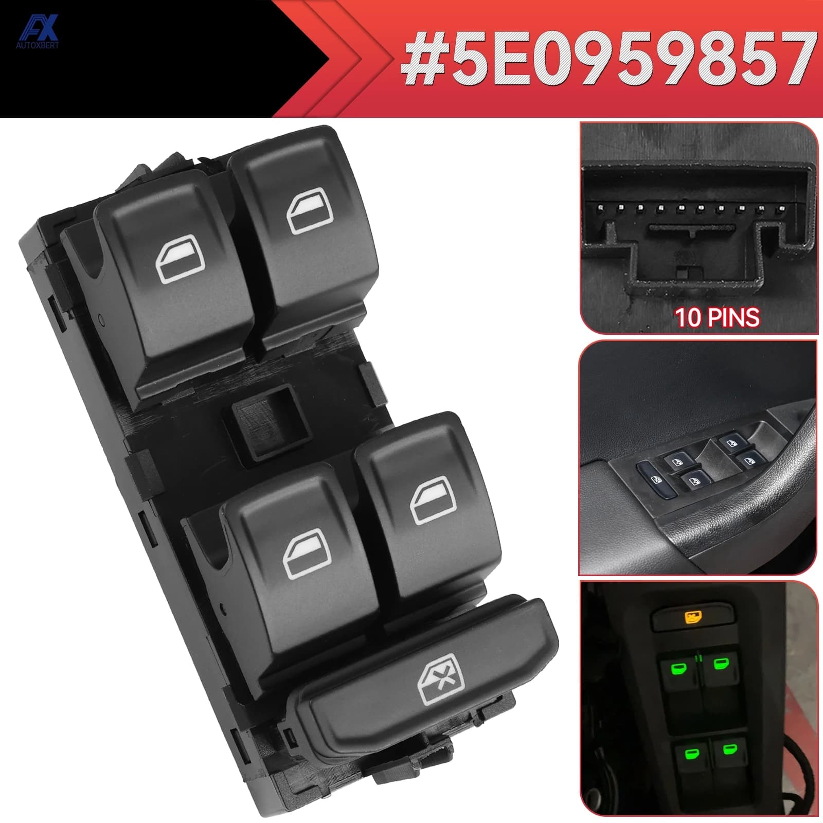 5E0959857 Lato conducente Auto Finestra di Potere Interruttore di Controllo Pulsante Sollevatore di Vetro Per Skoda Octavia III Combi 2012-2020 Fabia 5E0959857A