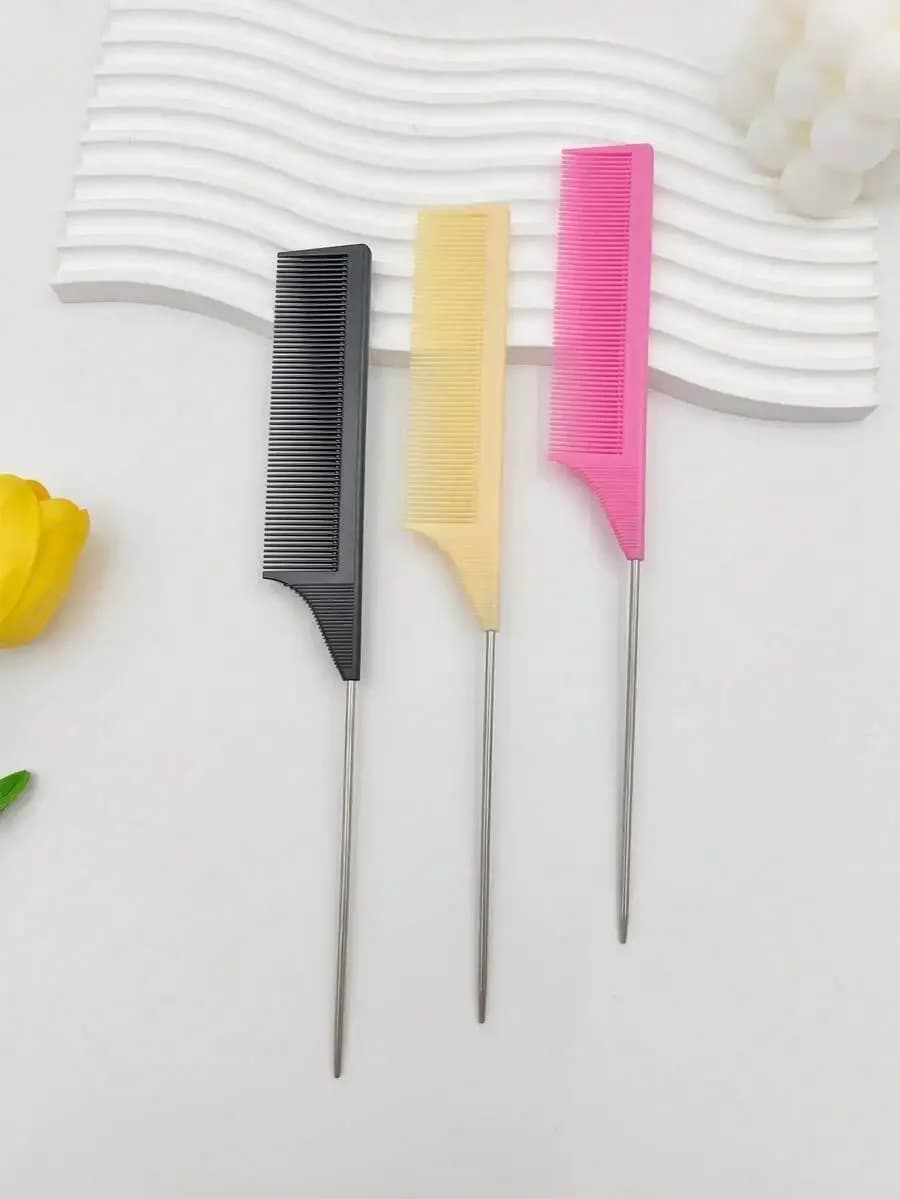 Set di pettini a coda in acciaio inossidabile con pettine a denti fini, in plastica ABS antistatica, strumento professionale per lo styling dei capelli per adulti