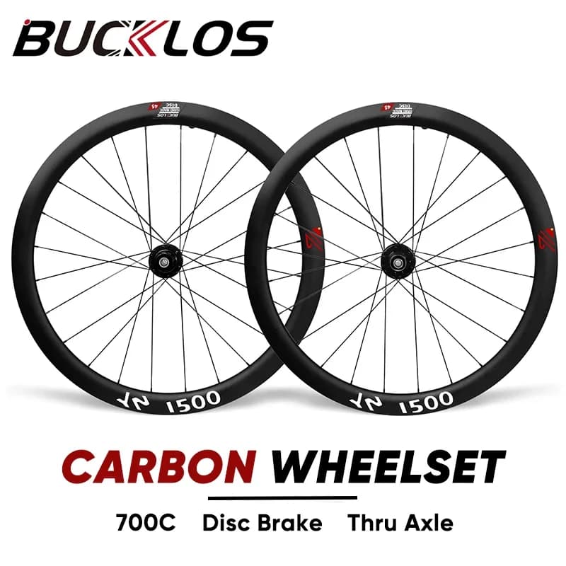 BUCKLOS YN1500 Ruote In Fibra di Carbonio 700C Centerlock Freno A Disco Bici Da Strada Set di Ruote In Carbonio 45/50/57mm Cerchi Per Bici Da Strada Perno Passante