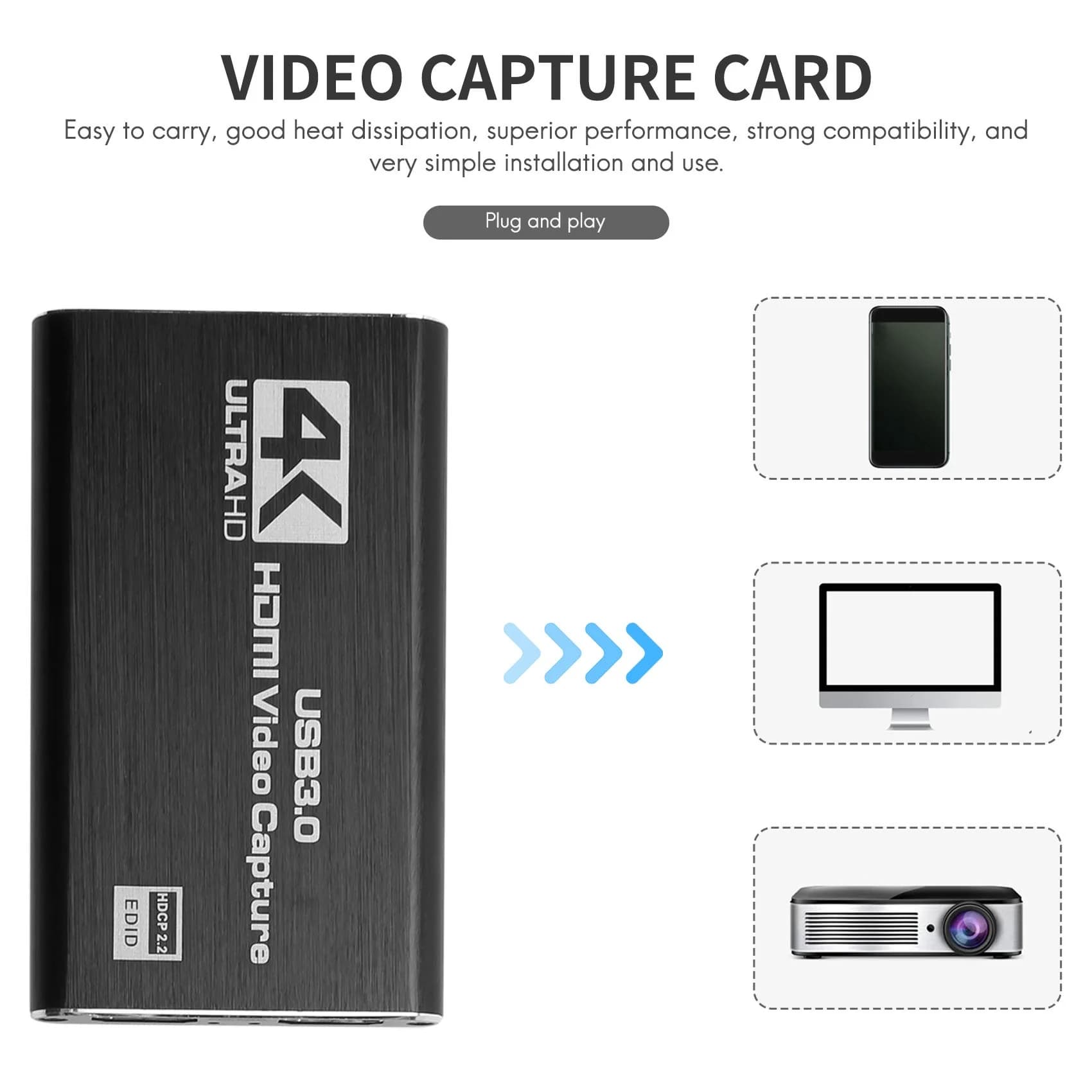 Scheda di acquisizione audio video AABFK, convertitore video adattatore di acquisizione USB 3.0 4K per streaming di giochi Registrazione video con trasmissione in diretta