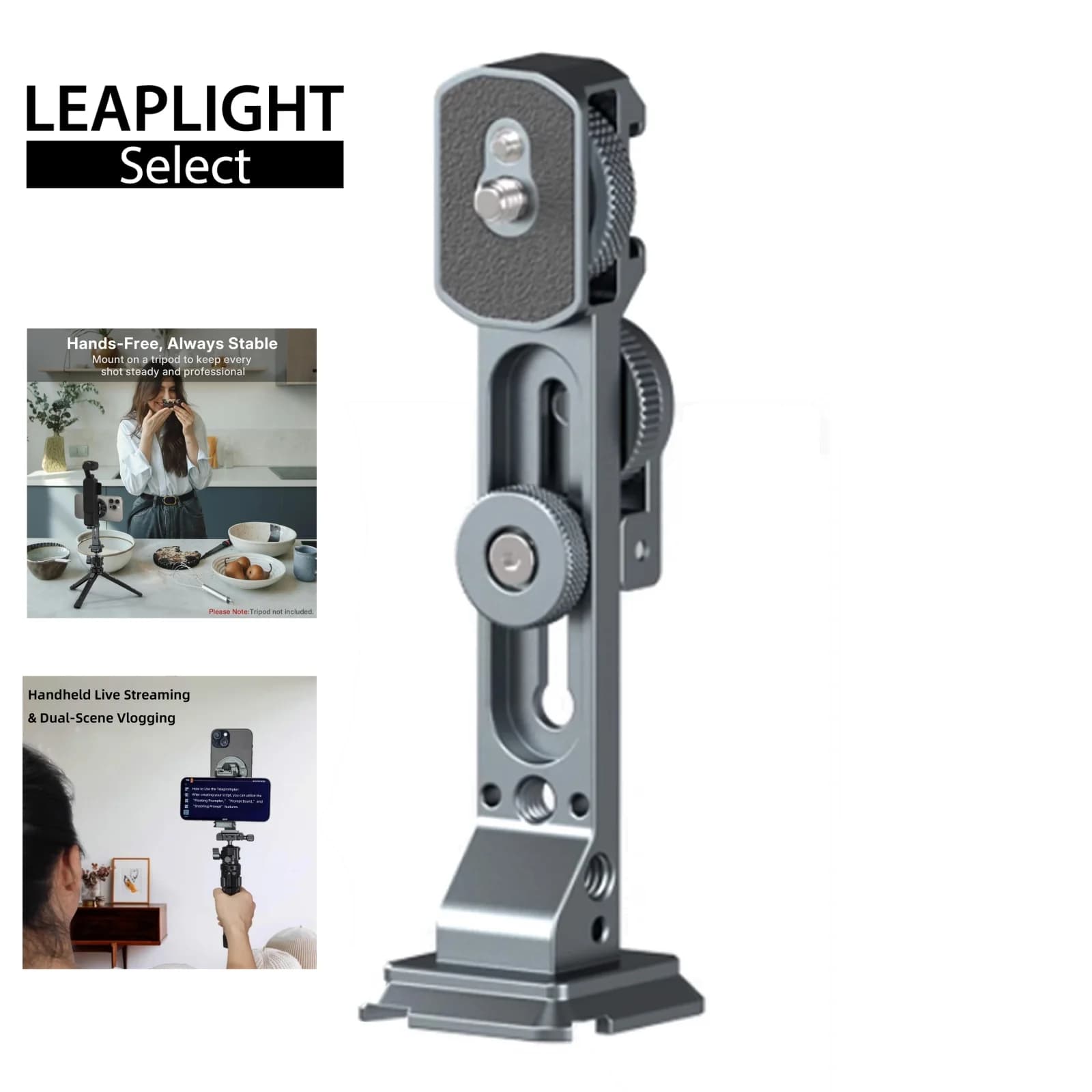 LEAPLIGHT Handheld Teleprompter Stand with Dual Phone Slots for DJI Pocket 3 Phone Tripod Live Streaming Screen Shooting Record