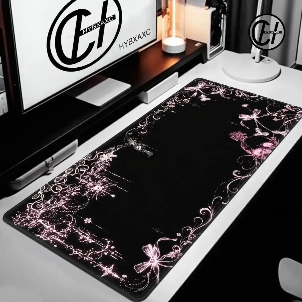 Gothic Dark Girl Large Mouse Pad Desktop Mat White Skeleton Cross Spider Web Decor Anti‑Slip Rubber Desk Mat for Gaming