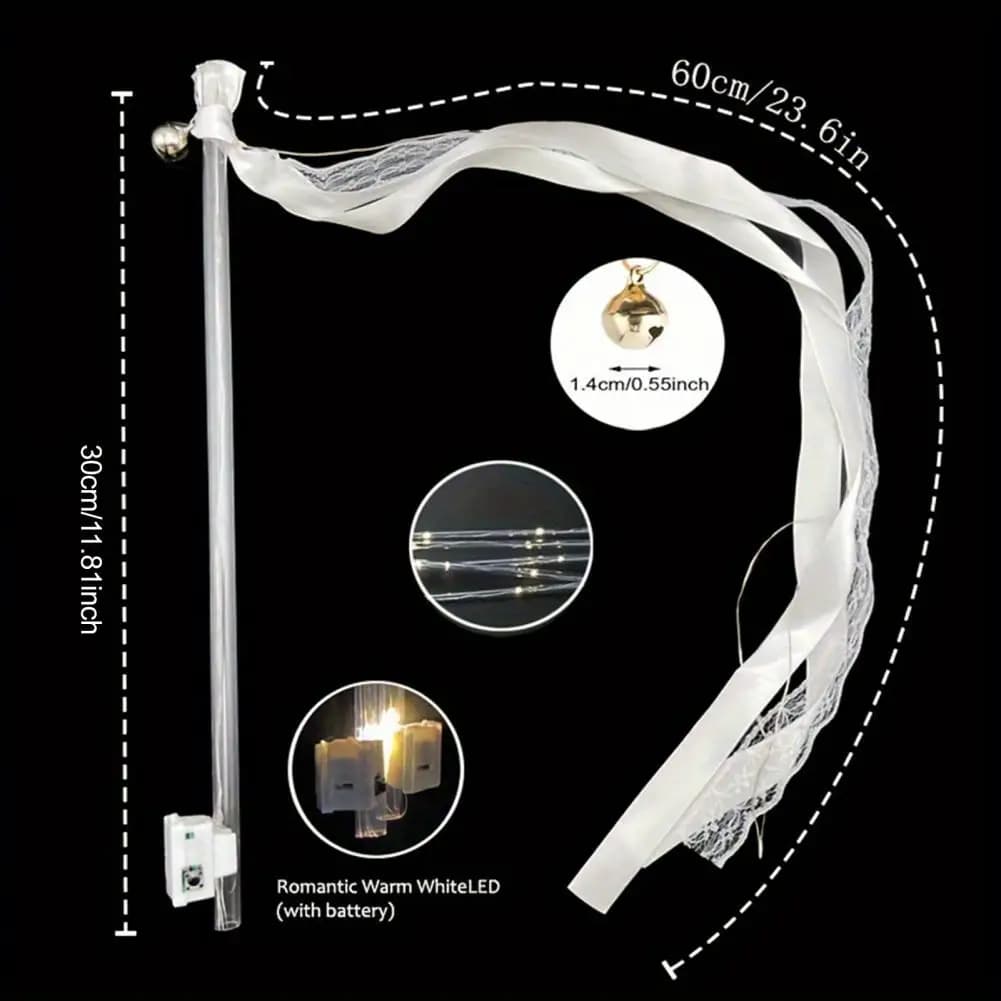 Nastro di striscia luminosa a LED da 100 cm Bacchetta da fata Bacchetta da matrimonio luminosa Bastone di pizzo con campana per matrimonio Festa di compleanno Capodanno