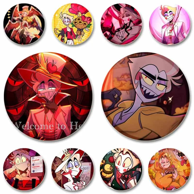 Lucifero Alastor Duckies Spille con bottoni morbidi Spille rotonde a scatto fai-da-te Accessori per camicie da zaino Personalizza distintivo cosplay del fumetto
