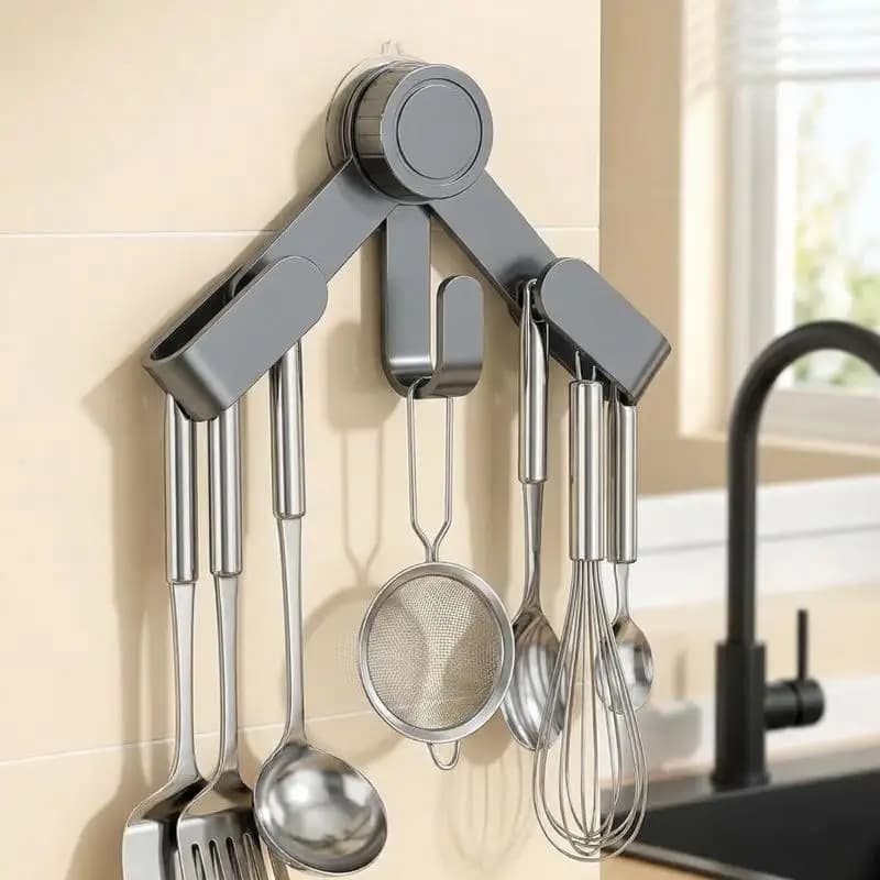 New Drill-Free Suction Cup Kitchen Organizer-Wall-Mounted Pot Lid Rack With Hooks,Multi-Functional Holder & Chopping Boards