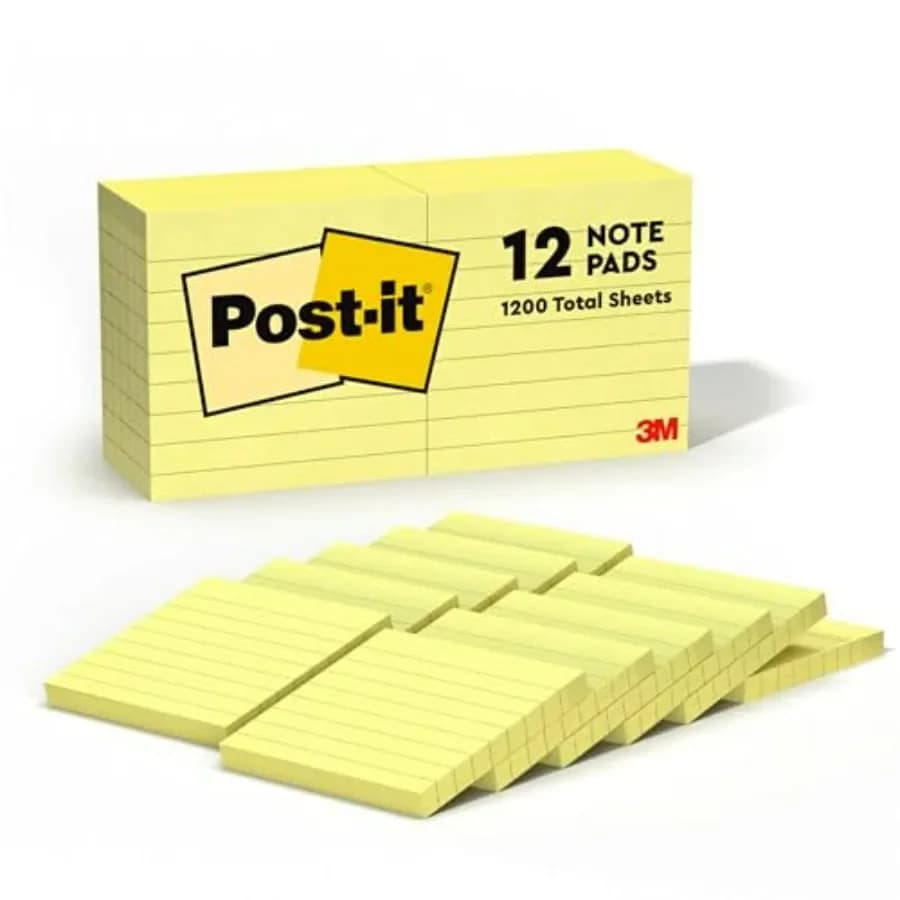 12 bloc notes adesive a righe 3 x 3 in 100 fogli per blocco Colore giallo canarino iconico Ideale per uso scolastico e in ufficio Conveniente