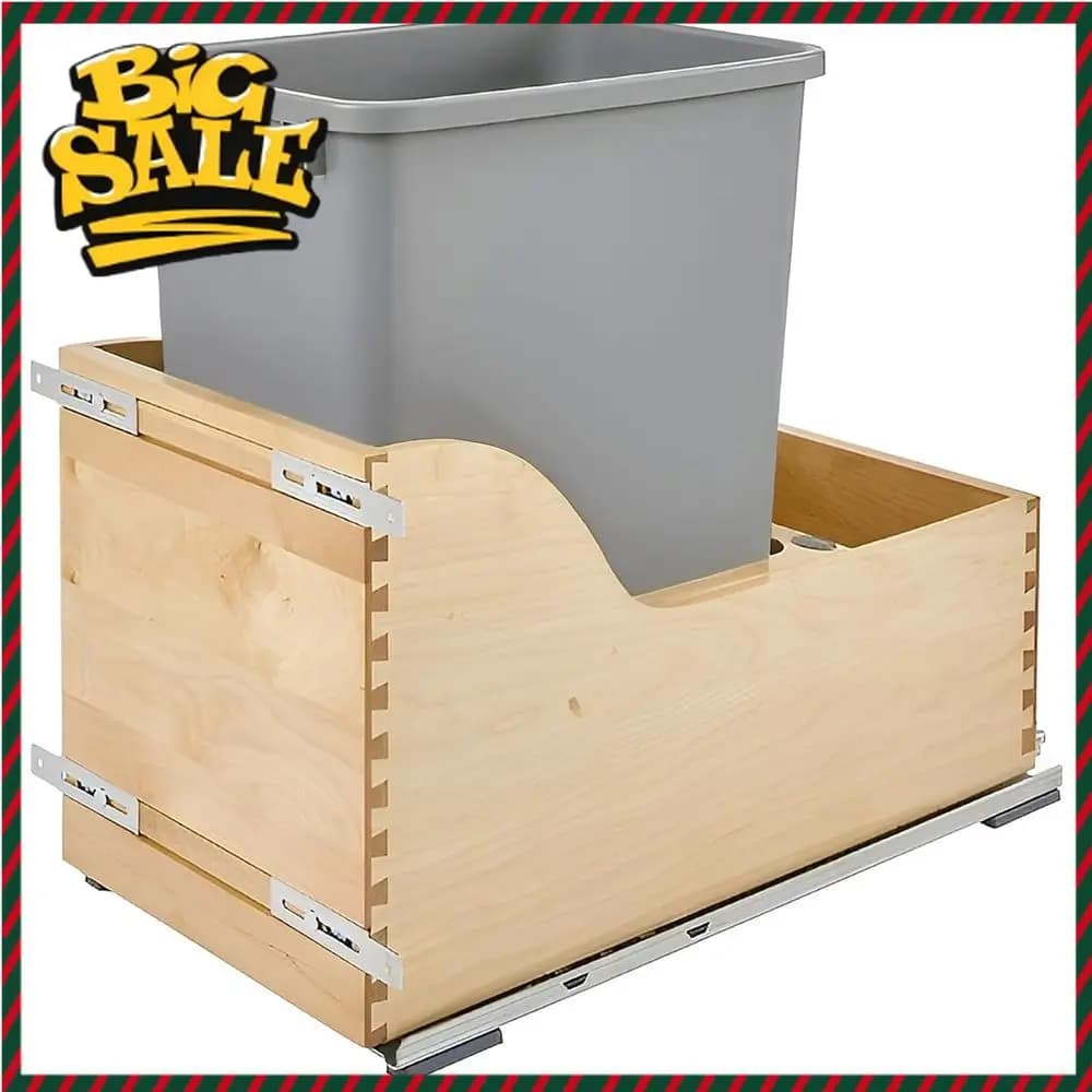 Bestseller: Cestino Estraibile da 35 Quarti con Coperchio in Legno da 12 Pollici - Contenitore Grande per Rifiuti Domestici, Riciclaggio e Stoccaggio