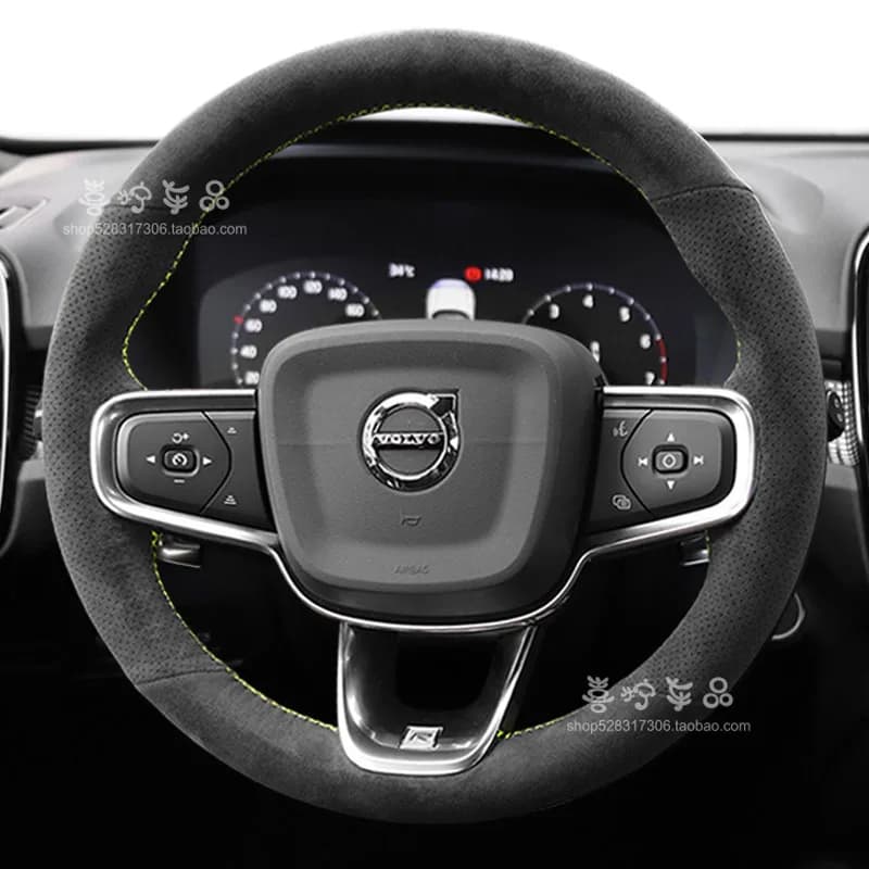 100% Fit For Volvo C40 XC40 2023 2024 Auto Parts DIY Hand-stitched Black Suede Nonslip Wear Resistant Car Steering Wheel Cover