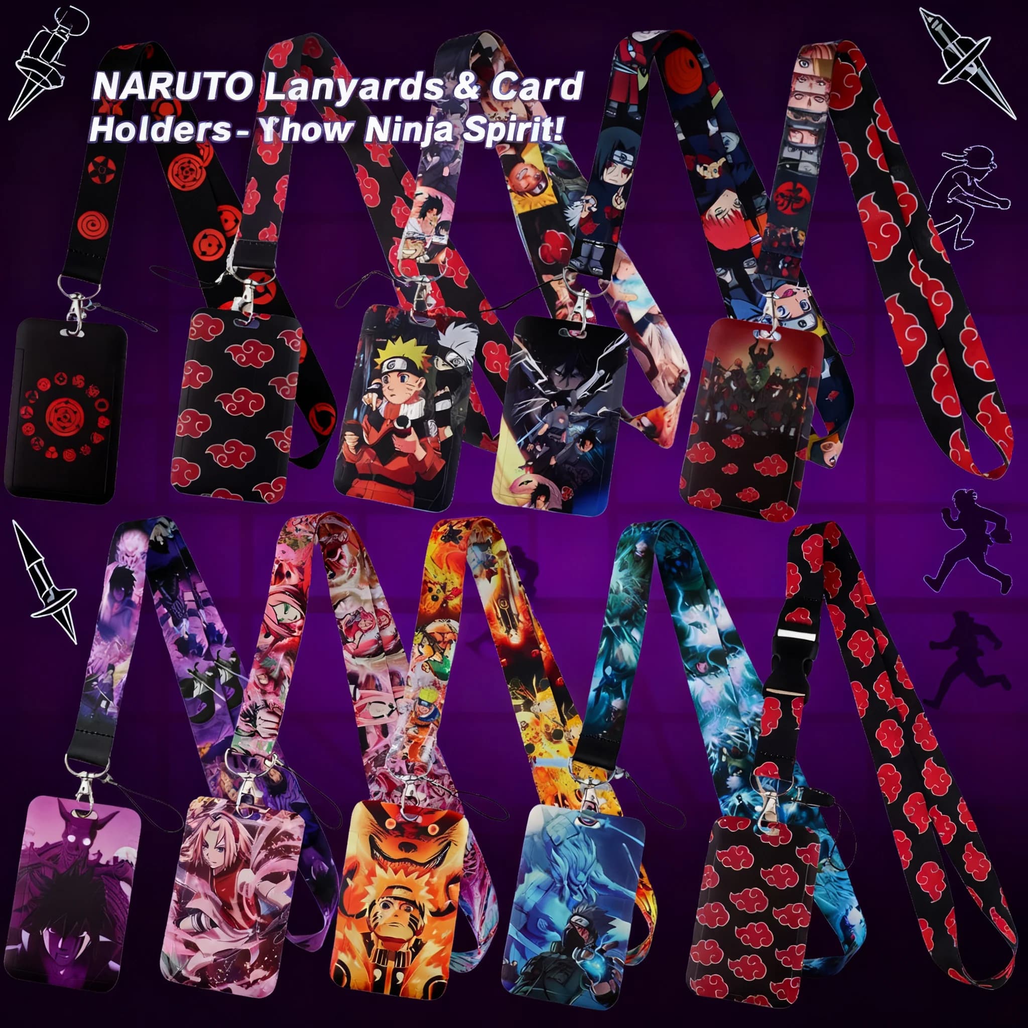 Porta Carte di Credito Anime Giapponese Nuvole Rosse, Portachiavi con Cordino Kakashi, Porta ID e Telefono alla Moda, Accessori Cosplay