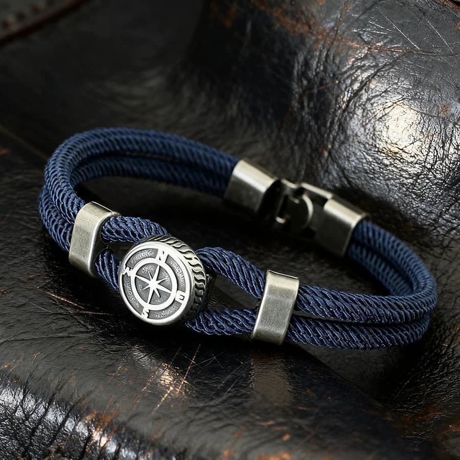 Nuovo Braccialetto con Bussola da Uomo, Stile Vichingo Nautico, in Corda Intrecciata a Mano, Accessorio per Surfisti, Bracciale Marino