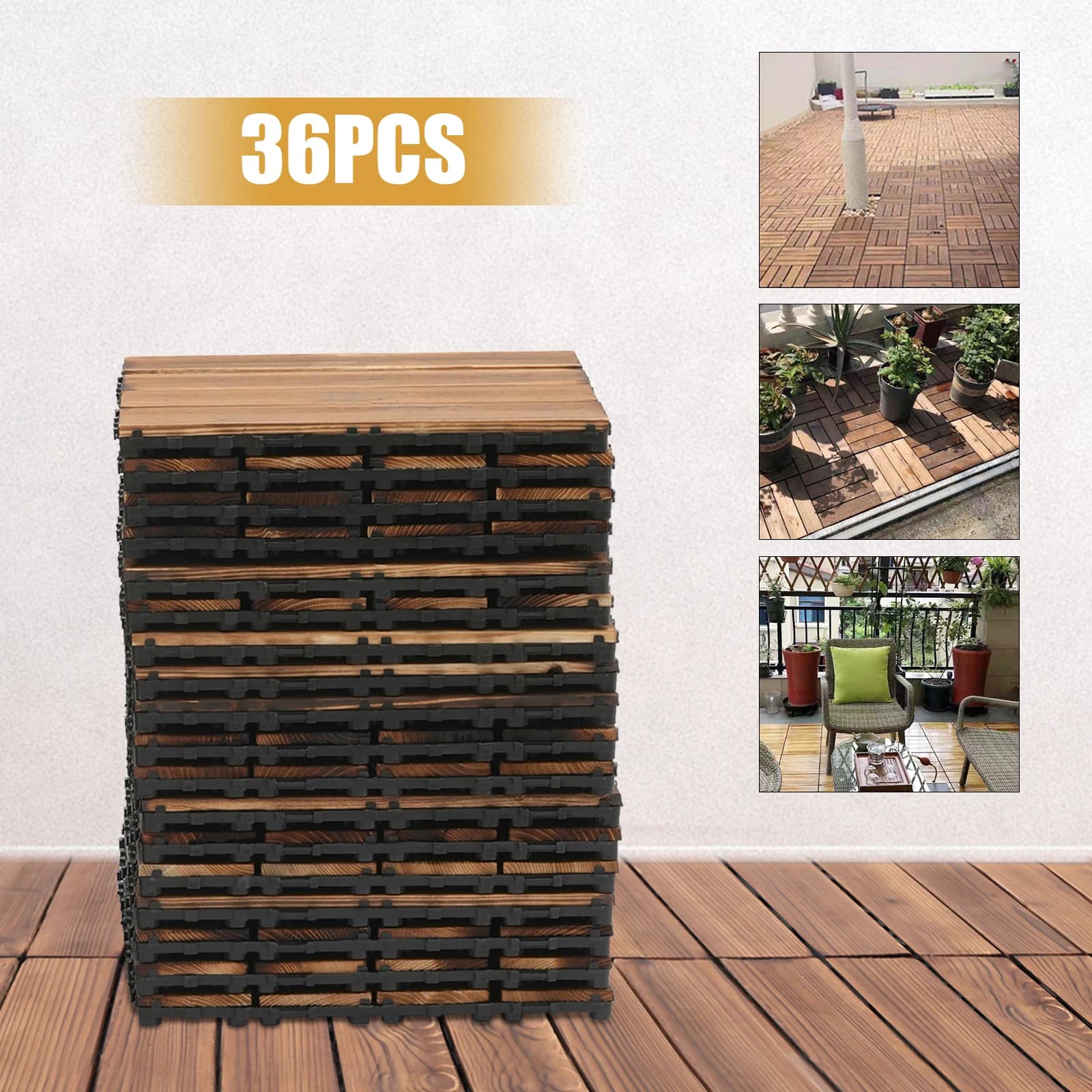 36 piedi2/ 3,24 ㎡ Piastrelle per pavimenti in legno duro per esterni Bordo interbloccato impermeabile per patio, ciascuno piastrella 12"/30 cm*30 cm, confezione da 36 - Marrone
