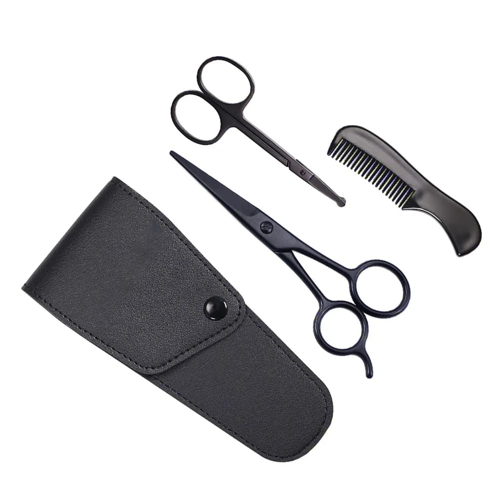 1 set of beard combs with scissors and brush, ideal gift for men, set of tools for shaving and mustache finishing, compact and portable design