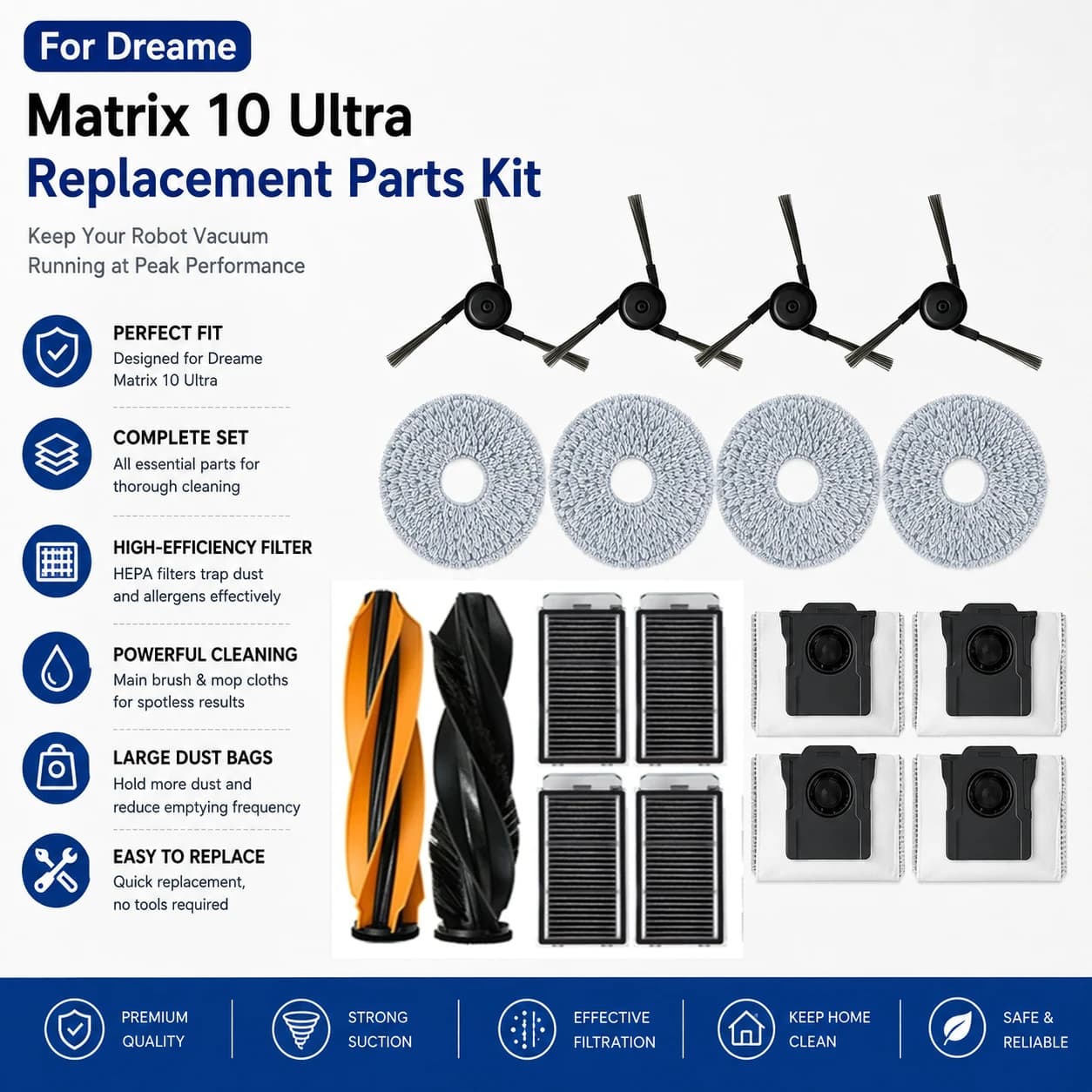 Replacement Spare Parts Kit For Dreame Matrix 10 Ultra Robot Vacuum Cleaner Main Side Brush Mop Cloth Dust Bag Accessories