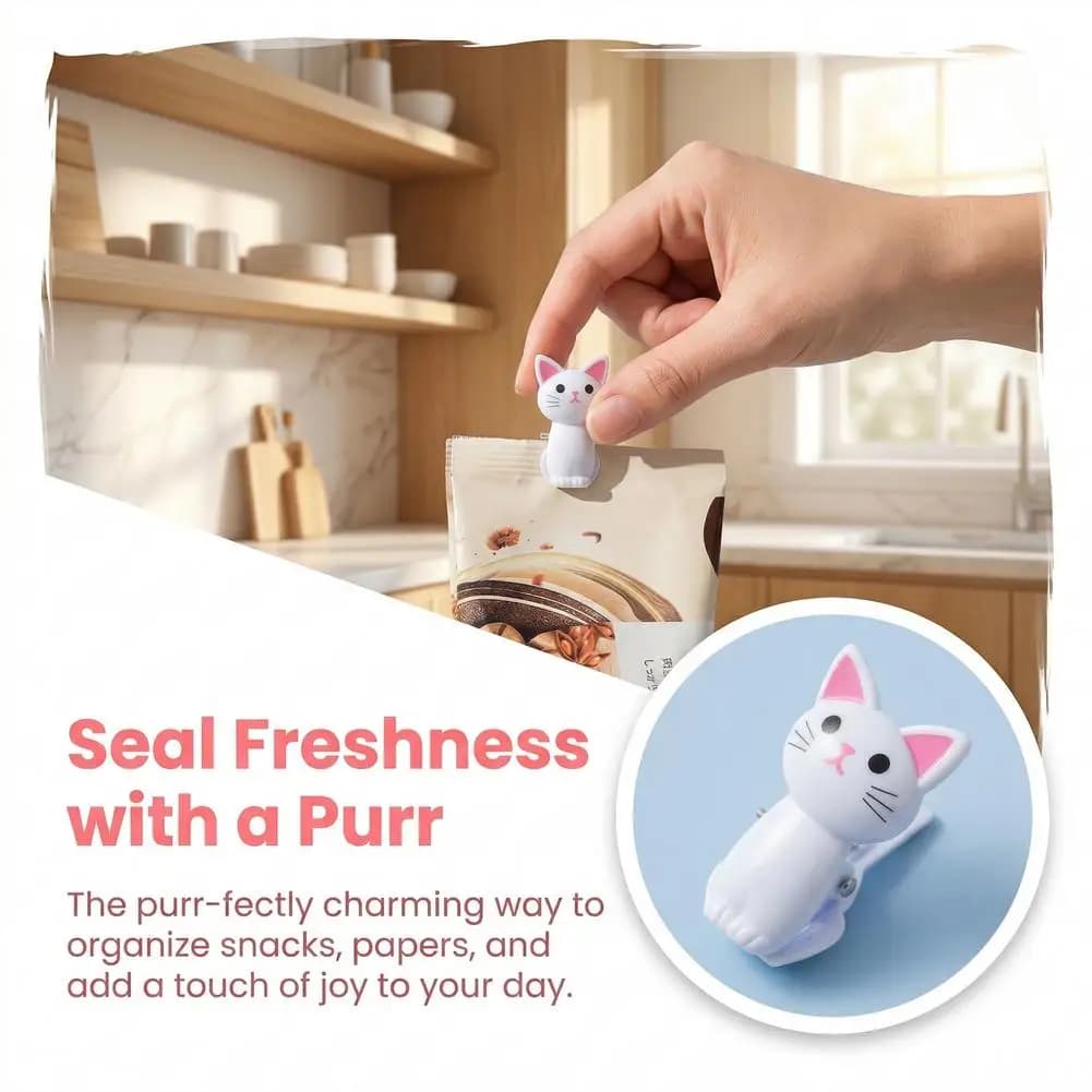 Clip per Sacchetti a Forma di Gatto, Riutilizzabili, in Plastica, per Sigillare Snack, Pane, Conservazione in Cucina
