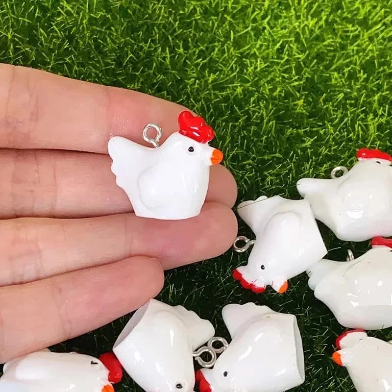 10Pcs Cute Mini 3D Chicken Resin Charms Cartoon Simulated Rooster Pendants DIY Craft Supplies For Earrings Keychains