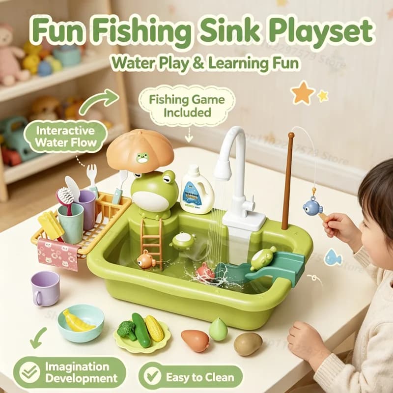 New Kids Kitchen Sink Electric Dishwasher With Running Toy Water Pretend Play Food Fishing Toys Role Play Boy Girl Birthday Gift