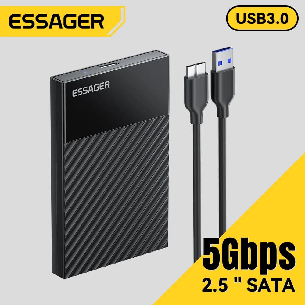 Essager Custodia per HDD SSD esterna da 2,5 pollici Cavo adattatore per disco rigido SATA USB 3.0 Supporto UASP TRIM 5 Gbps per HDD SSD Senza attrezzi