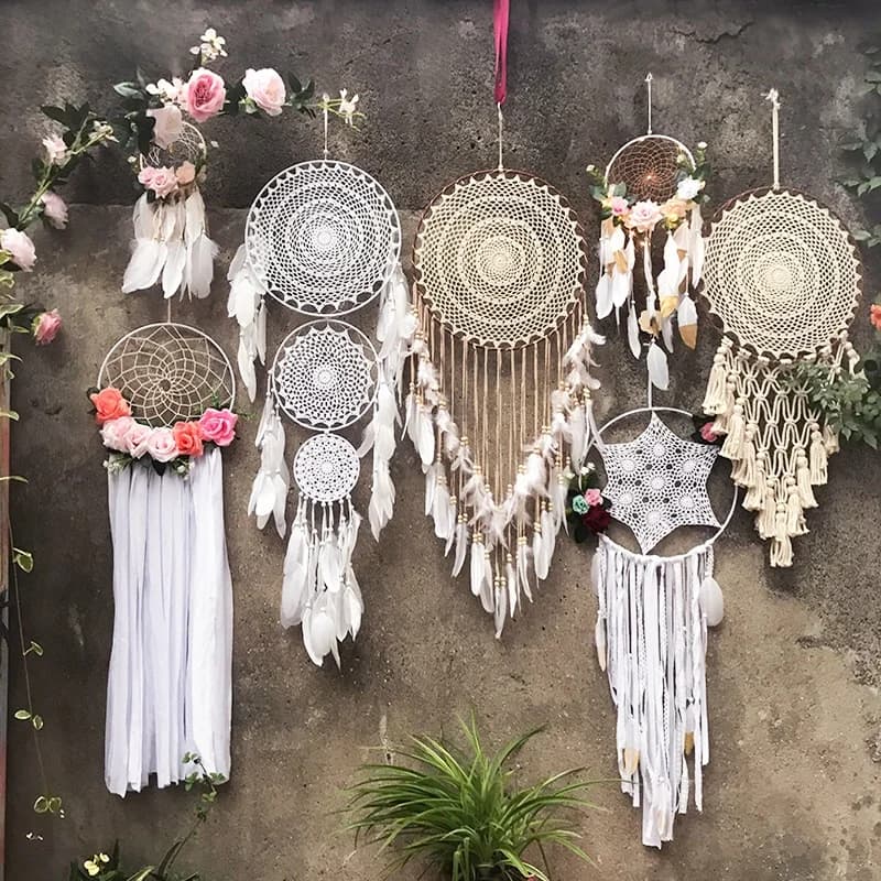 Dream Catcher Feathers Hanging Decorations Large Wind Chimes Wedding Celebration Handcrafted Woven Jewelry Home Decor