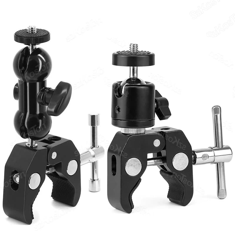 Metal Super Clamp with 360 Double Ball Head Magic Arm Clamp with 1/4" 3/8" Hole for DSLR Camera Monitor LED Light Mic
