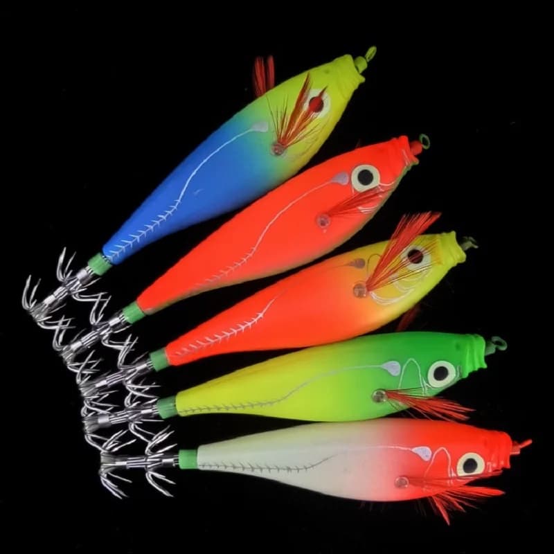 5 pz 9.5 cm/10g Luminoso Orizzontale Calamari Jig Glow Squid Maschere Acqua Salata Calamari Gamberetti Richiamo Jig Calamari Jig richiamo di pesca