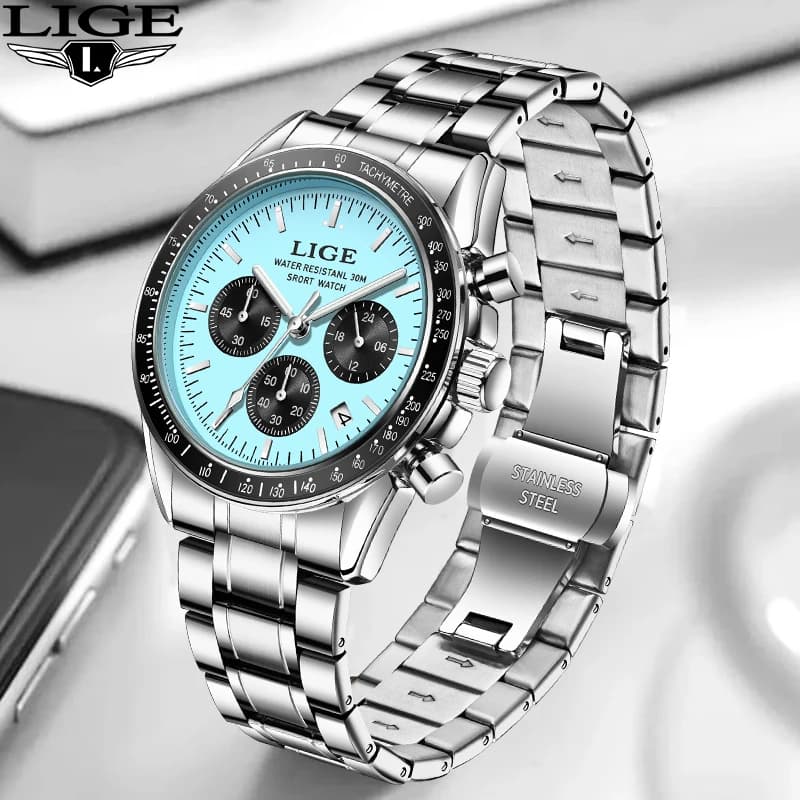 LIGE Fashion Luxury Quartz Man Working Watch Waterproof Watch With Steel Strap For Men Date Wrist Watch Men Casual