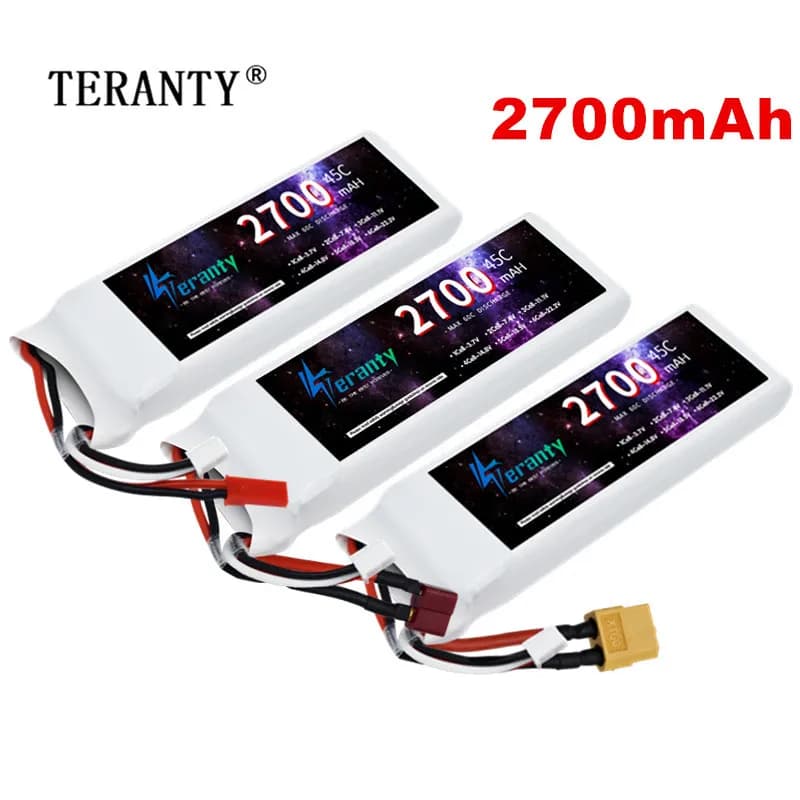 1/3PCS 2S 7.4V Lipo Battery 2700mAh 45C With Spina T for RC FPV Air Helicopter Drone Pattern Car Armed Car Racing Hobby JST XT60