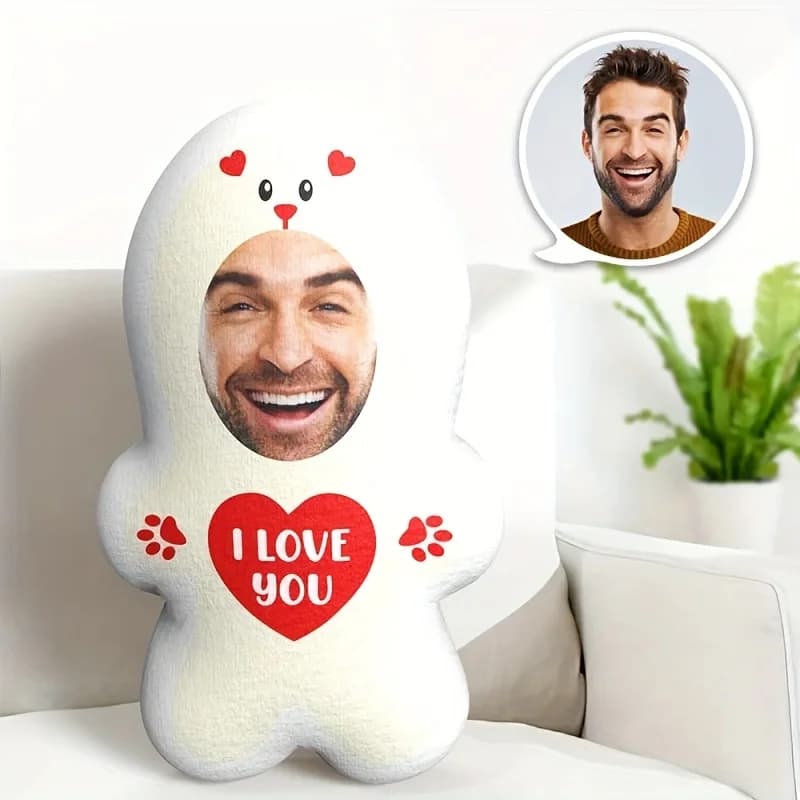 Cuscino con orsacchiotto con foto personalizzata con vera stampa 3D del volto "I Love You", morbido tessuto in poliestere, regalo perfetto per le coppie