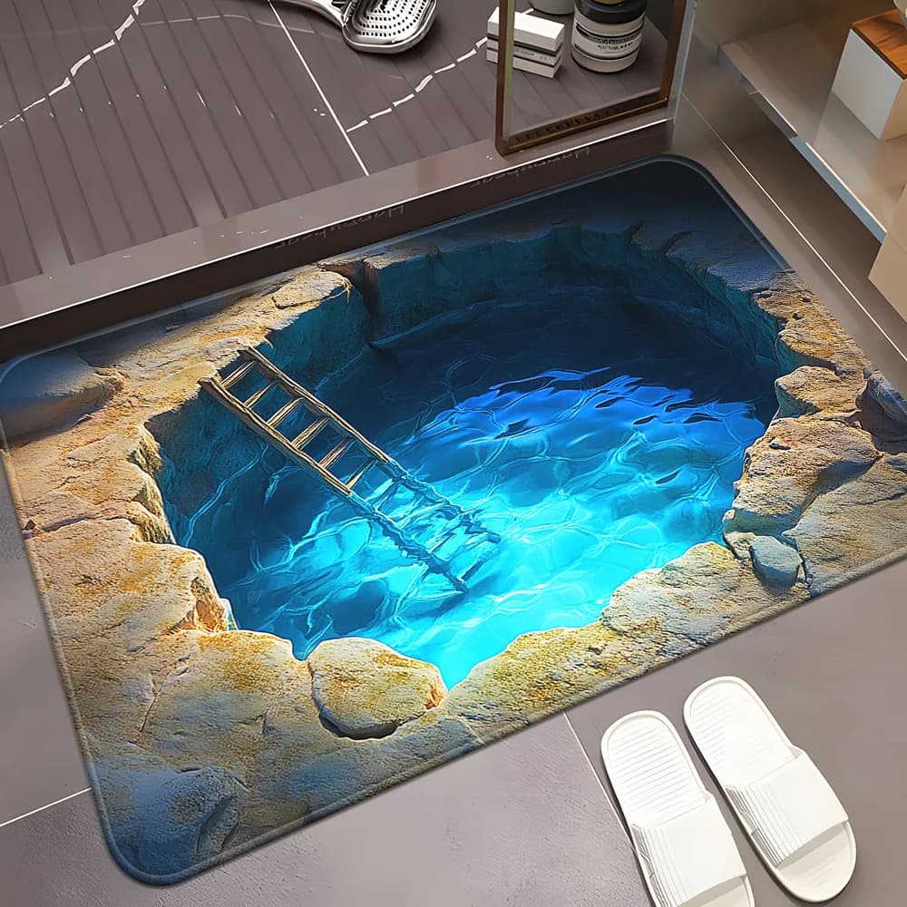Zerbino with 3D optical illusion VIKAMA, suitable for living room, bedroom and entrance anti-slip yoga mat, camping and picnic
