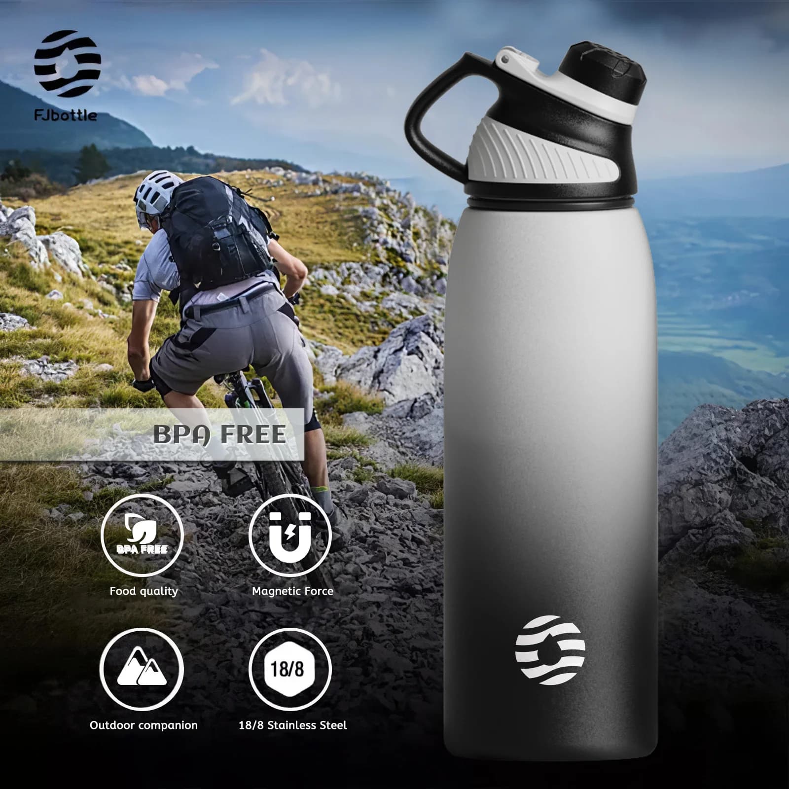 FEIJIAN-Bottiglia termica in acciaio inossidabile con coperchio magnetico, boccetta sottovuoto isolata, bottiglia d'acqua per sport all'aria aperta, mantiene il freddo, 1500 ml