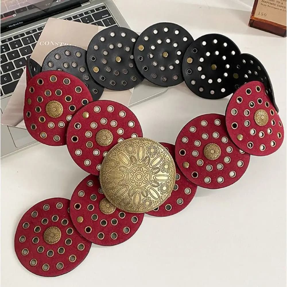 Cinture alla Moda con Fibbia Rotonda in Metallo, Cinture Larghe Y2K con Fibbia in Metallo, Stile Barocco, Decorazione per Jeans, Cintura da Cowboy, Decorativa per Jeans
