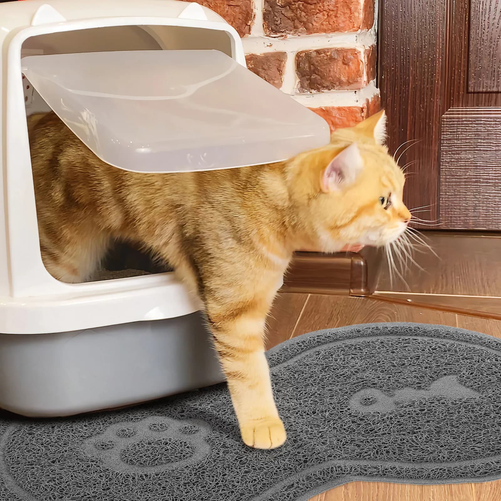 Tappetino per Lettiera Gatti Antiscivolo e Assorbente, Tappetino per Cani e Gatti, Sottobicchiere per Ciotole di Cibo e Acqua, Facile da Pulire, Design Compatto, Grigio