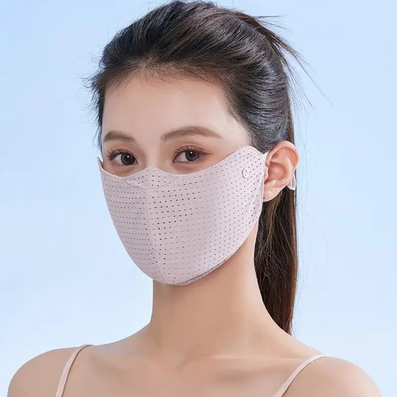 〔BGS3〕Maschera in seta ghiacciata traspirante a tinta unita, lavabile, anti-UV, anti-sole, antipolvere, con copertura per il viso in rete, sciarpa, maschera per sport all'aria aperta