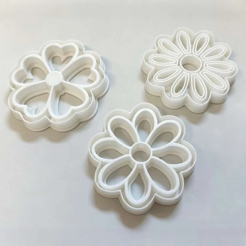 Flower Shaped Cookie Cutter and Stamp Set Floral Embossing Molds for Baking and Clay