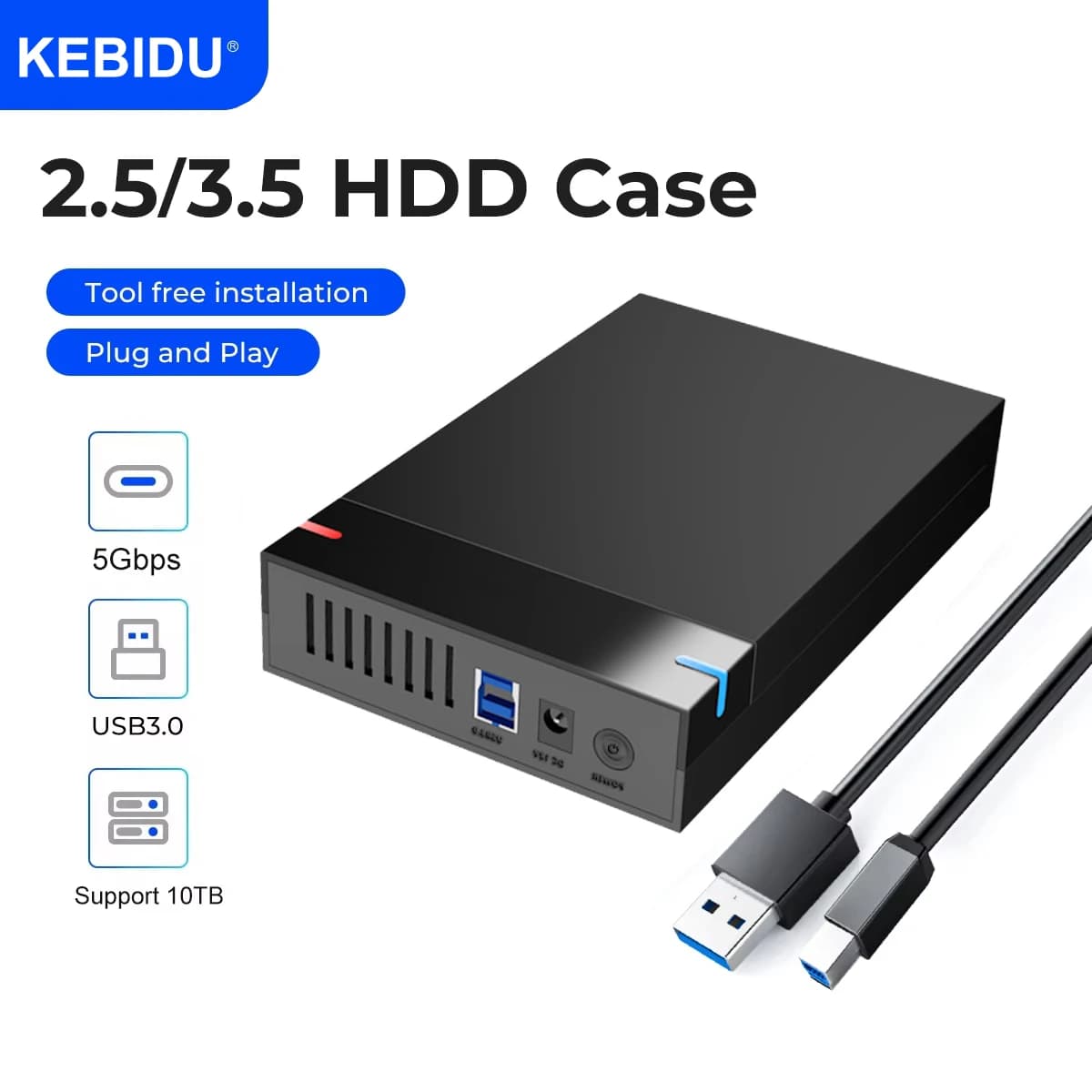 Custodia per disco rigido esterno da 2,5/3,5 pollici Custodia per HDD SATA a USB 3.0 con adattatore di alimentazione 12V/2A Supporto UASP gratuito
